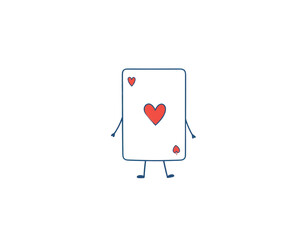 Obraz premium Charming doodle of an anthropomorphic Ace of Hearts playing card character with simple stick limbs and a blue outline.
