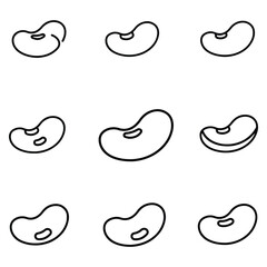 Simple black line art illustration of nine different soybean bean designs