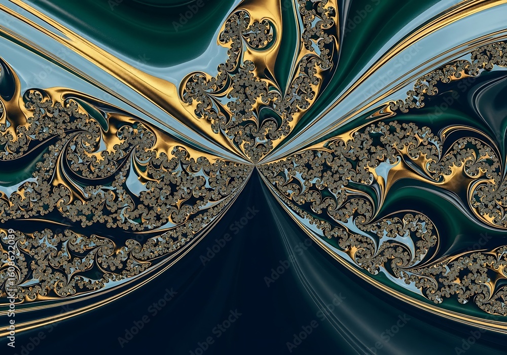 Fototapete abstract fractal art in teal gold and deep blue creating an elegant background