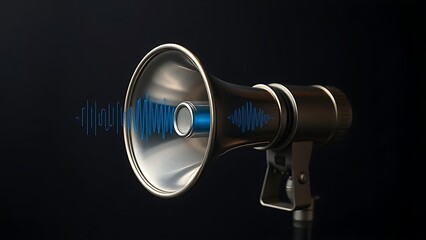 Vintage megaphone with visualized sound waves, set against a dark gradient background for a dramatic effect.
