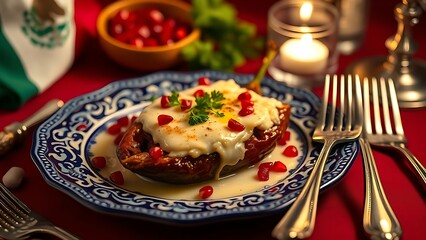 Traditional kueh lapis dessert with red and white frosting patterns on marble plate.