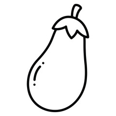 Simple outline drawing of a fresh eggplant isolated on a white background