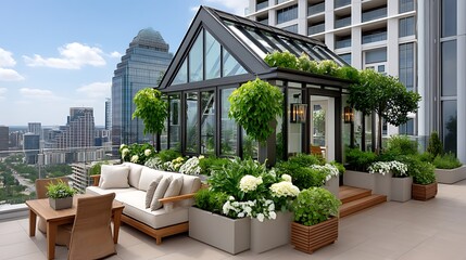 Modern glass house in urban setting high resolution image