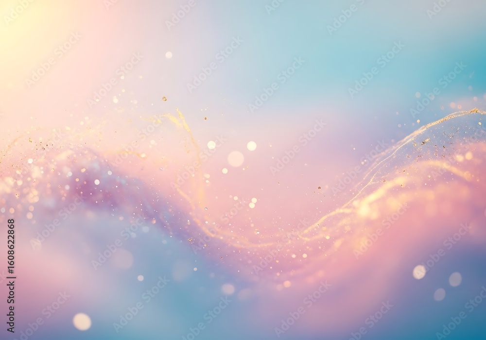 Poster abstract pastel background with flowing lines, bokeh and shiny particles for designs