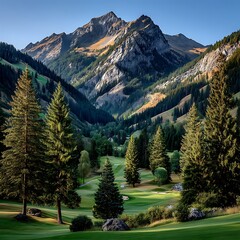Morning light shining over peaceful mountain trees high resolution image