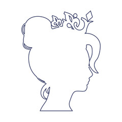 Profile view silhouette of a princess or queen. Cute girl portrait. Fashion branding emblem.