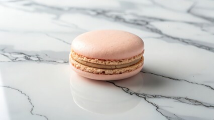 Delicious pink peach macaron dessert french pastry on marble background food photography aesthetic treat