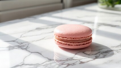 Delicious pink macaron on marble surface sweet dessert french pastry gourmet treat bakery confectionery 100 char