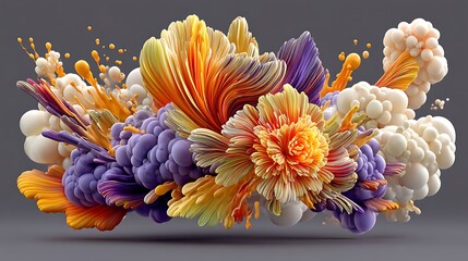 Orange purple flower burst composition high resolution image