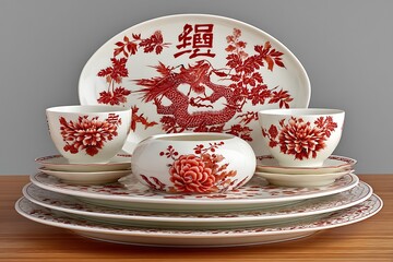 Oriental tableware collection with vintage design high resolution image