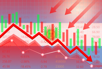 Argentina Economy. Flag of Argentina with Falling Financial Graph. Economic Crisis and Global Recession Concept. Vector Illustration.  