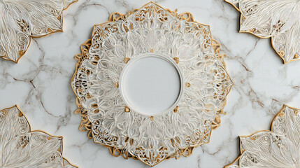 3d Minimal Mandala frame background with gold lines, boho style, centered empty space, floral ornament, line art, decorative