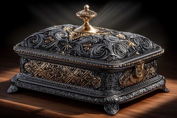 Ornate treasure chest with intricate pattern high resolution image