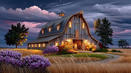 Peaceful rural barn surrounded by nature high resolution image