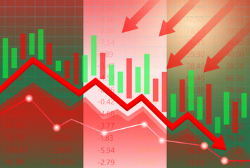 Nigeria Economy. Flag of Nigeria with Falling Financial Graph. Economic Crisis and Global Recession Concept. Vector Illustration.  