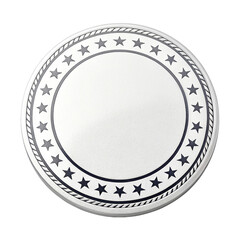 Circular sticker with blue star border and curled edge effect