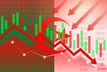Algeria Economy. Flag of Algeria with Falling Financial Graph. Economic Crisis and Global Recession Concept. Vector Illustration.  