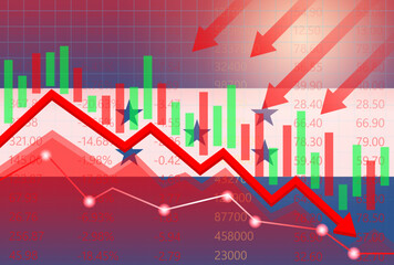 Honduras Economy. Flag of Honduras with Falling Financial Graph. Economic Crisis and Global Recession Concept. Vector Illustration.  