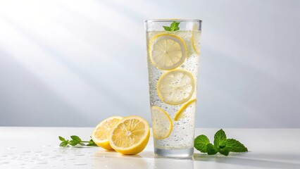 Refreshing lemon water recipe detox drink with mint and sliced lemons for healthy lifestyle diet plan