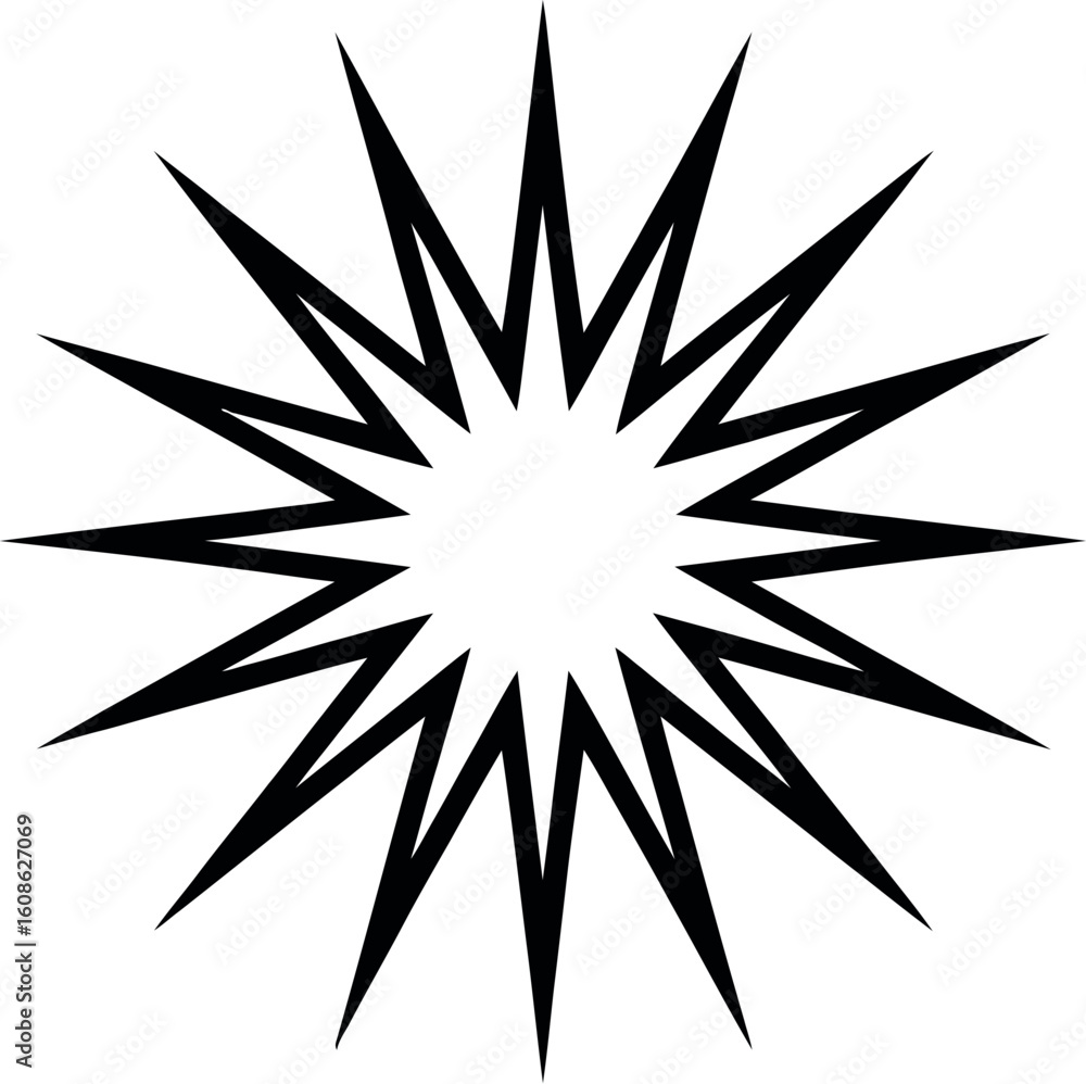 Poster a black starburst design with sharp points radiating outward against a light gray background space a
