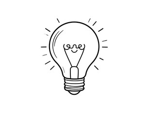 Minimalist single continuous line art of a glowing incandescent lightbulb with a curly filament.