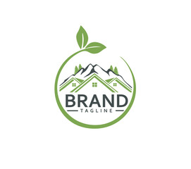 Mountain Real Estate Logo with Nature and Home Concept. eco friendly sign.
