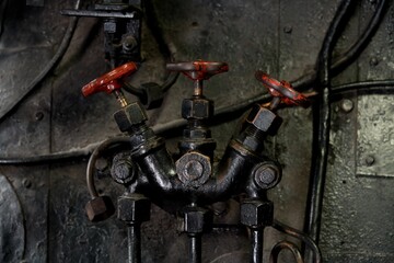 Valves in a Historic Steam Locomotive Engine Compartment