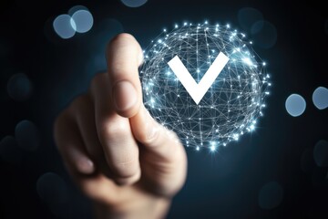 Finger touching a global check mark