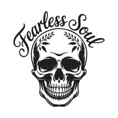 Fototapeta premium Fearless Soul Skull with Laurel Wreath Vector Illustration