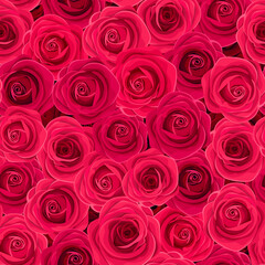 Seamless pattern with red rose flowers. Vector floral print