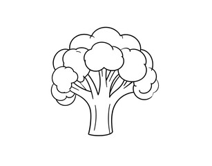 Stylized contour drawing of a fresh broccoli floret with a thick stalk and rounded crown.