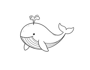 Obraz premium Stylized line art of a cheerful cartoon whale spouting water featuring a friendly smile and chubby body.