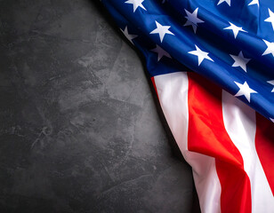 United States flag on dark background with text space. Concept of celebrating Labor Day, US presidential election,veterans day
