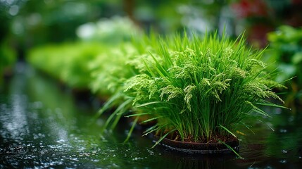 Rice Seedlings in Water - Agriculture and Cultivation