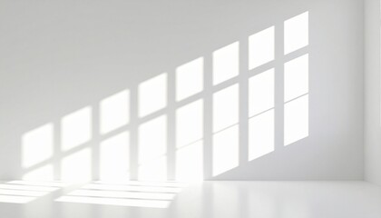Sunlit empty room with grid windows casting shadows on floor, symbolizing clarity and openness