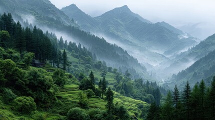 Mountain Terraces and Mist