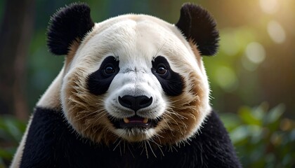Adorable Giant Panda Smiling in Lush Green Forest with Nature  Wildlife Portrait.