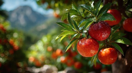 Waxberries on Branch with Mountain View
