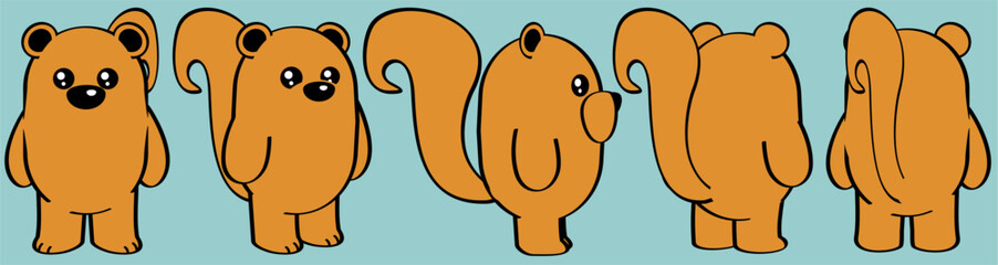 cute squirrel character cartoon perspective collection set illustration in vector art