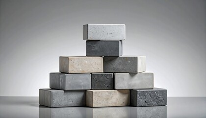 Stacked gray blocks forming a four-layer pyramid structure with gradient tones