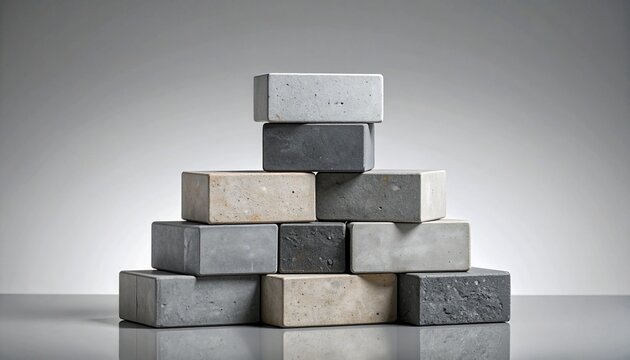 Stacked gray blocks forming a four-layer pyramid structure with gradient tones
