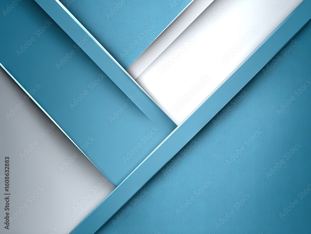 Poster layered geometric abstract design with intersecting blue and white diagonal panels, modern minimalis