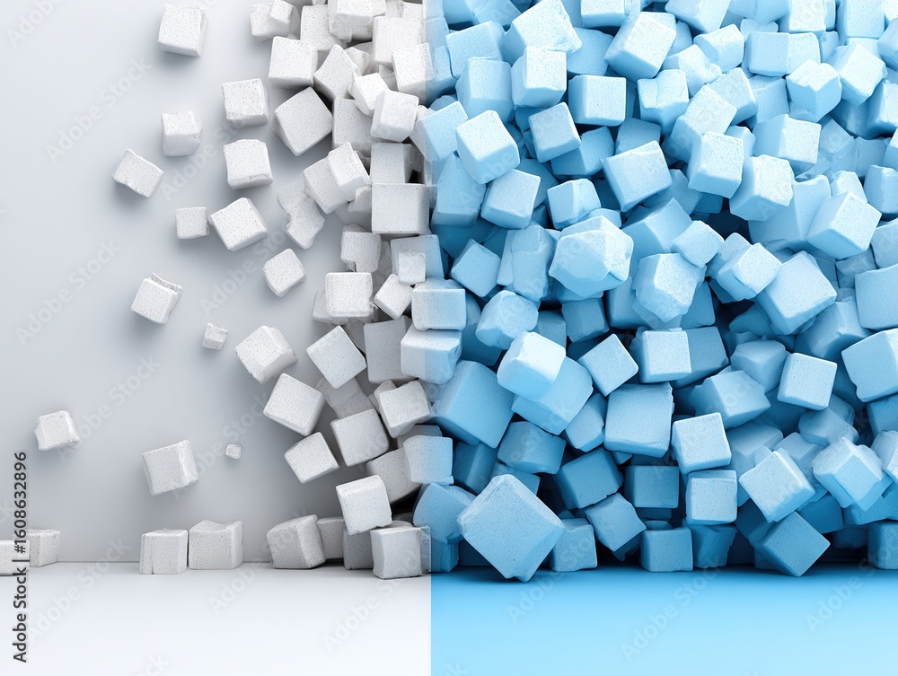 Aufkleber abstract composition of scattered 3d cubes transitioning from white to light blue, minimalist modern