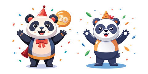 Adorable Panda Leader Celebrating Company Anniversary with Joyful Expression – Perfect Corporate Mascot Vector for Office Events, Business Milestones, and Team Celebrations