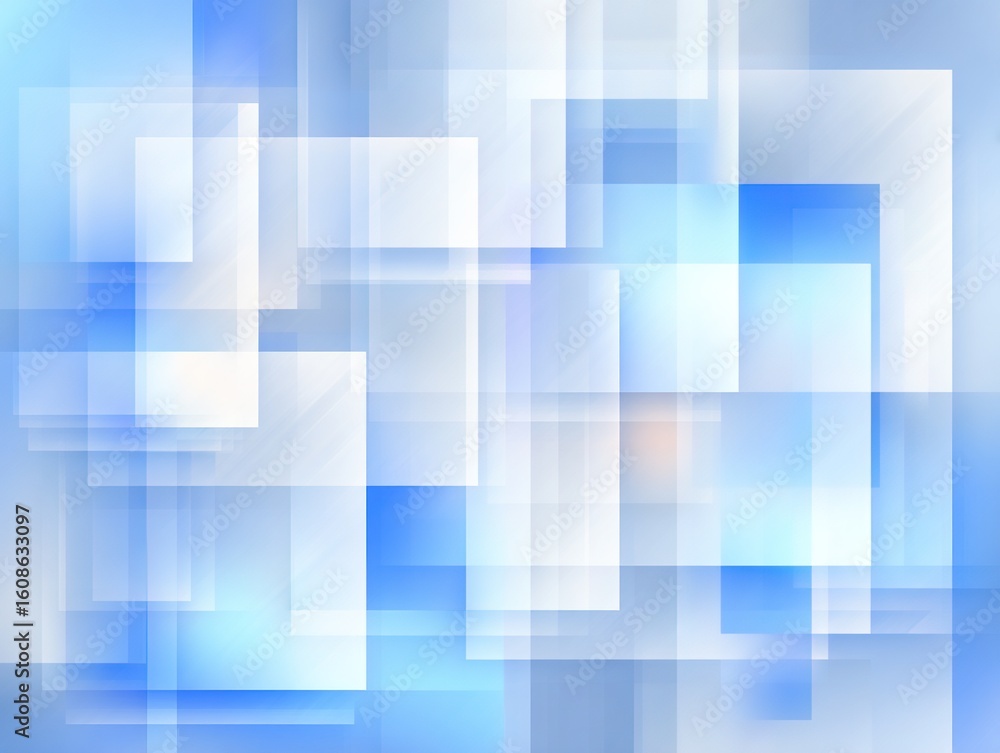 Aufkleber abstract layered composition with semi-transparent overlapping squares in soft blue and white tones 