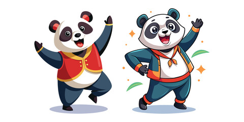 Joyful Panda Boss Celebrating Success with Happy Dance – Fun Vector Art of Motivational Leadership, Corporate Achievement, and Positive Workplace Energy Illustration