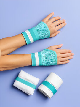 A set of accessories for sports activities. Hand bracers and hair bandage