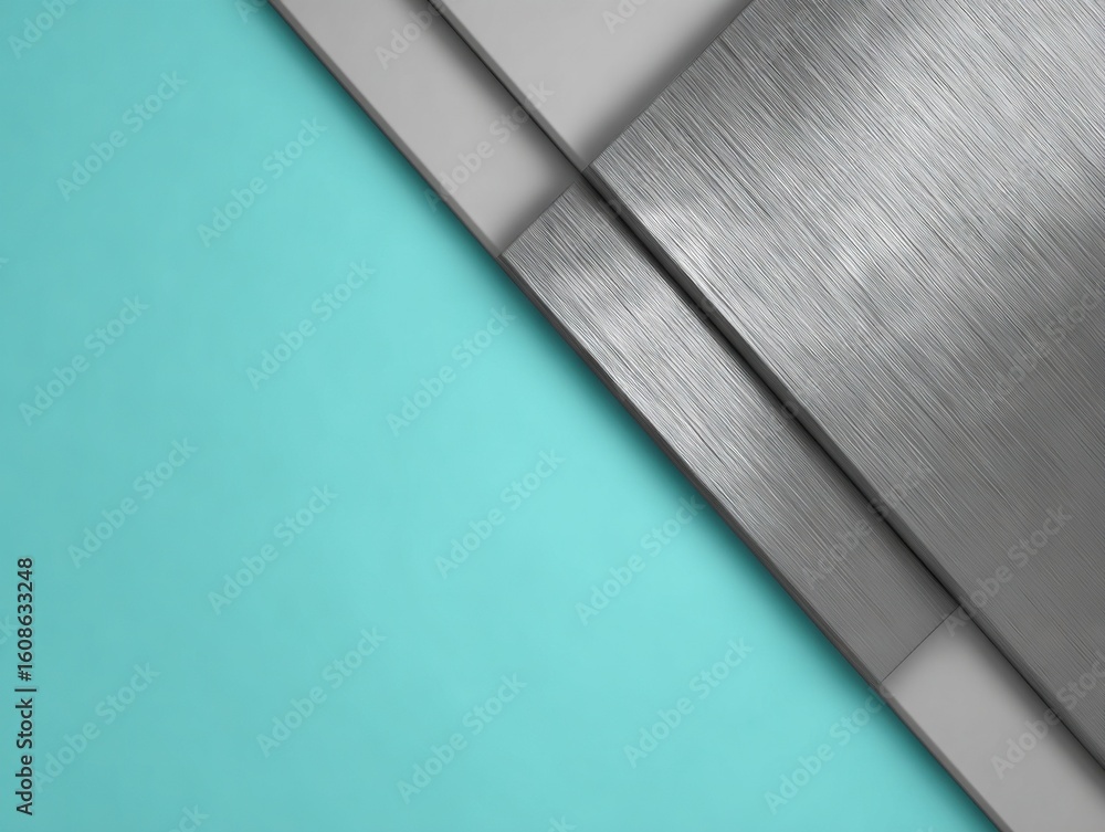 Aufkleber abstract minimalist design with brushed metallic silver panels overlapping on a smooth turquoise bac
