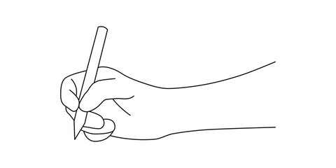 Hand Holding Pen Line Art Illustration. Minimalist line drawing of a hand holding a pen, captured in the act of writing or drawing.