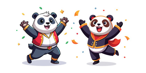 Joyful Panda Boss Celebrating Success with Happy Dance – Fun Vector Art of Motivational Leadership, Corporate Achievement, and Positive Workplace Energy Illustration